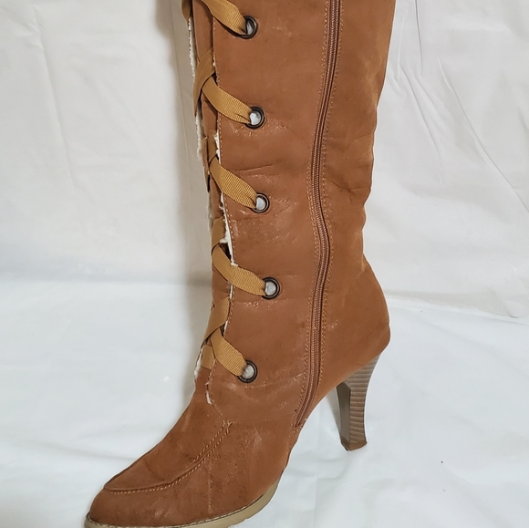 Suede Women's High Heel 4" Boots w/wool insulate - Picture 4 of 6